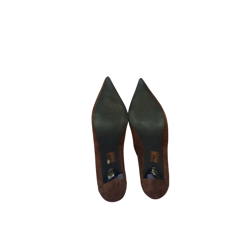 Jeffrey Campbell Brown Suede Pointed Toe Penny Loafer Kitten Heel Pumps - Picture 7 of 8